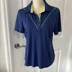 ANNIKA Cutter & Buck Blue and Citron Golf Shirt